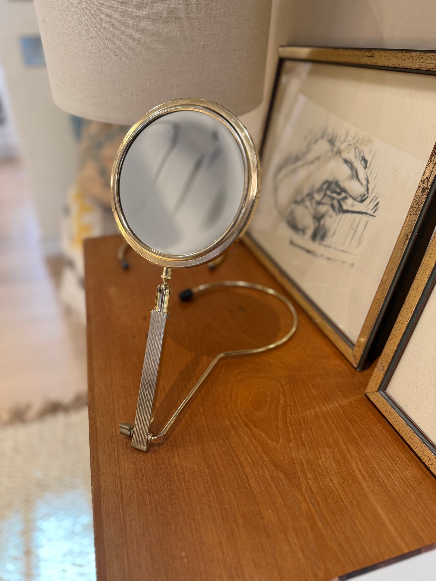 Vintage Mid Century Polished Brass French Adjustable Mirror