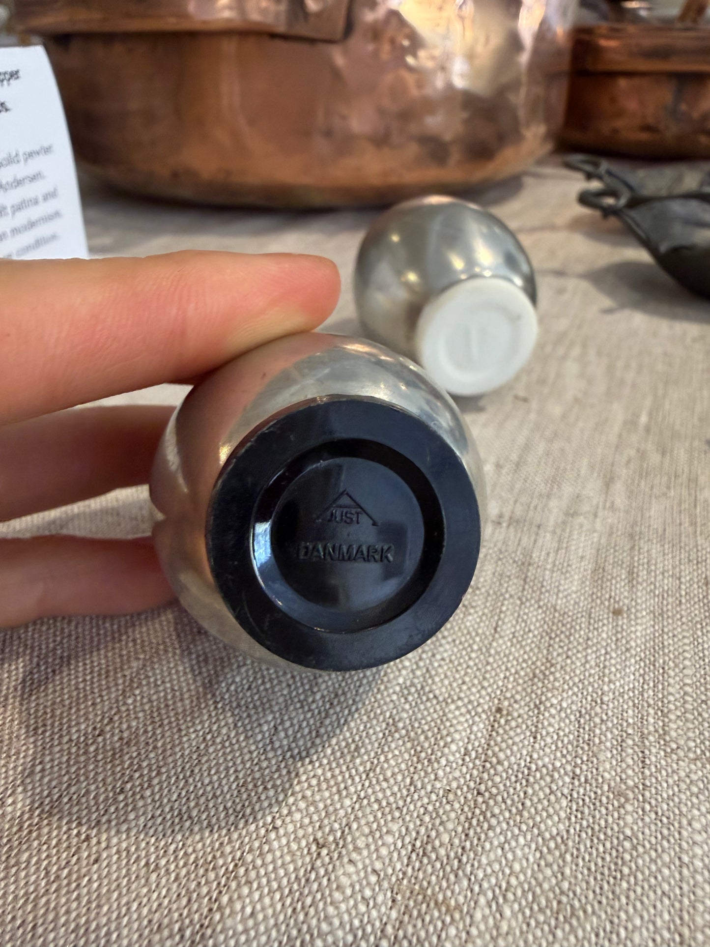 Just Andersen — Pair of Danish Pewter Egg-Shaped Salt & Pepper Shakers