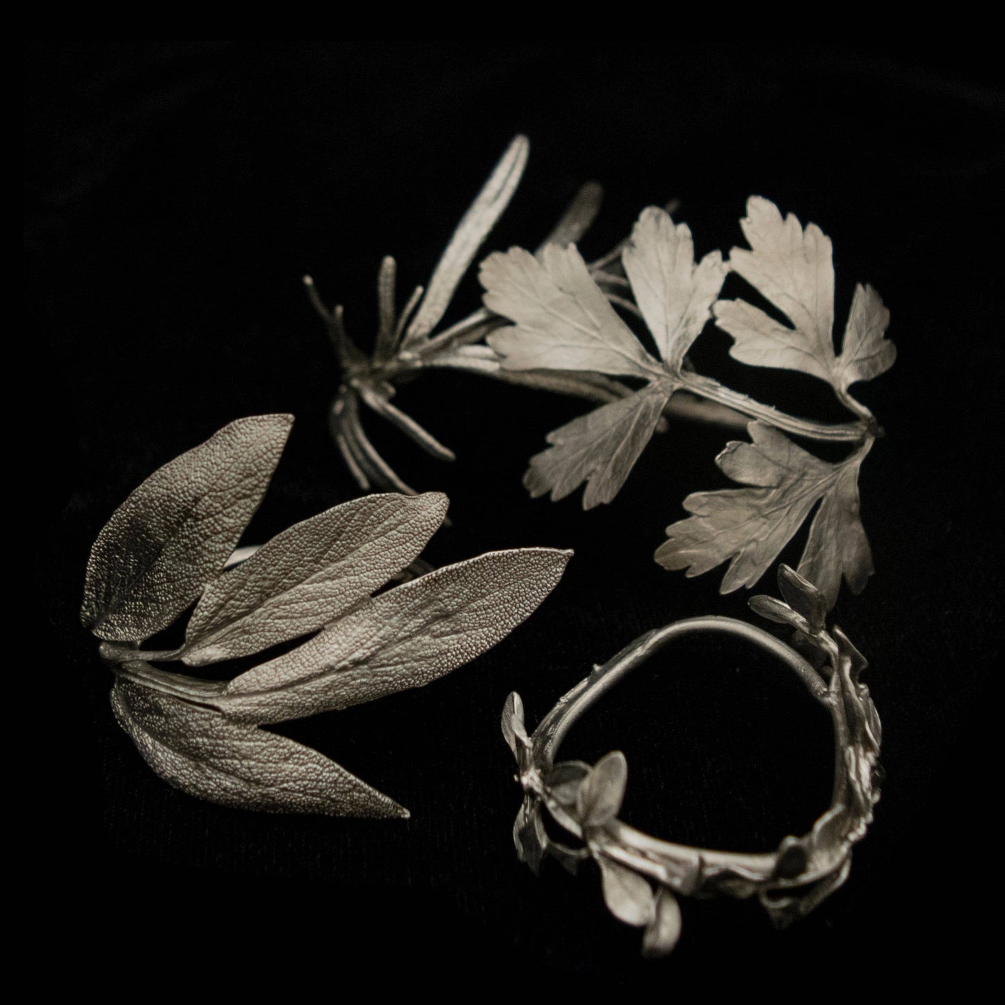 Herb Napkin Rings in Pewter - Set of Four - Michael Michaud