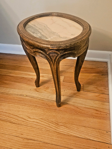 French Provincial Country Walnut Marble Side Table