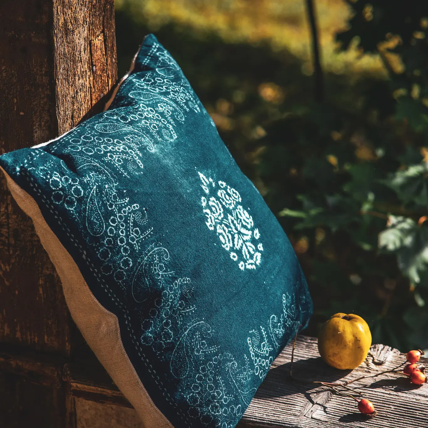 Hungarian Wax-Resist Hemp Throw Pillow by Lineage Botanica