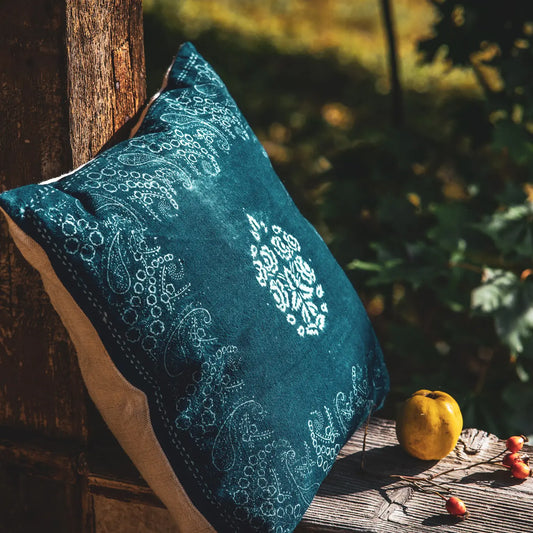 Hungarian Wax-Resist Hemp Throw Pillow by Lineage Botanica