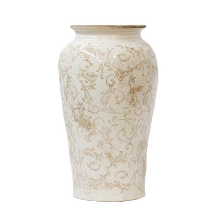 Floral Ceramic Vase, Large, Cream
