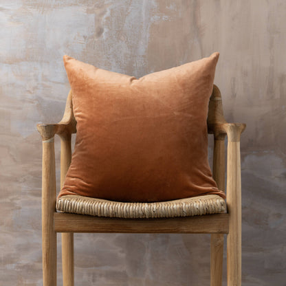 Velvet and Linen Square Pillow, Terracotta