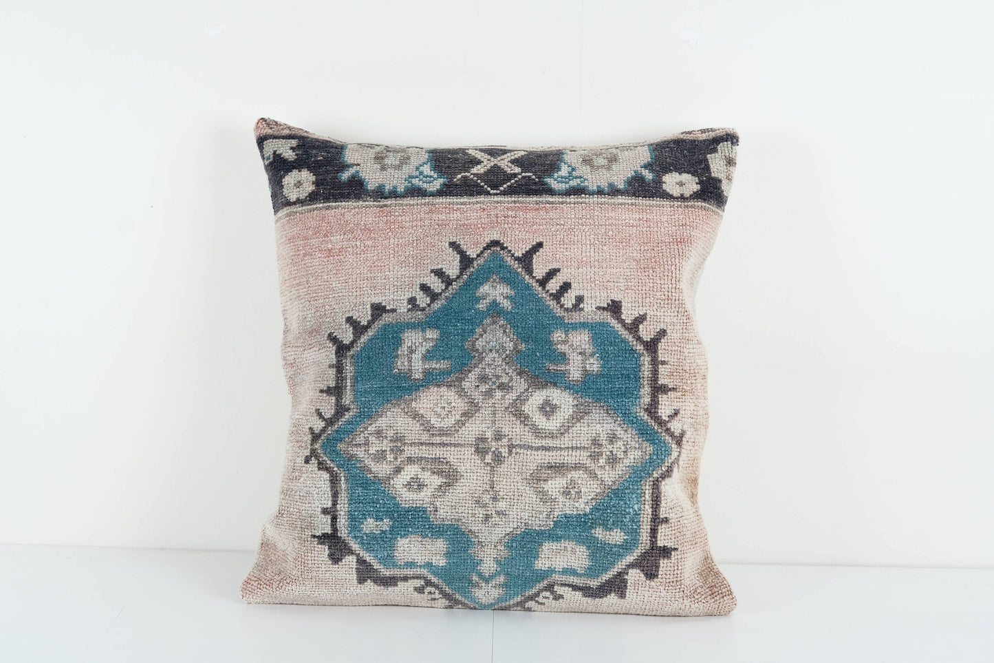 Turkish Oushak Rug Pillow Cover, Square Queen Boho Woven