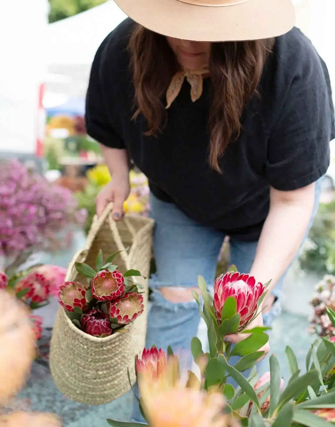 Woven Shopping Basket, French Market Basket Handmade in Morocco