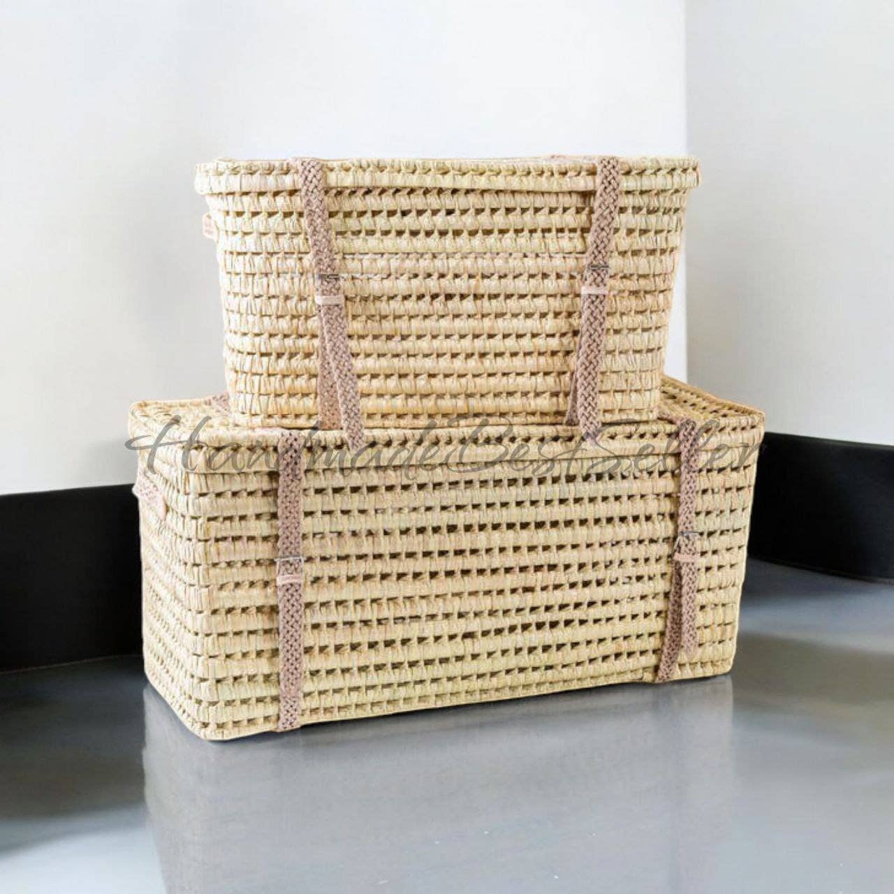 Handcrafted Wicker Trunk with Leather Handles