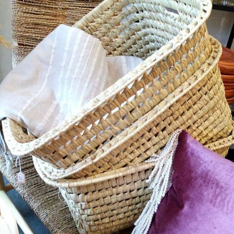 Woven Basket, Natural Reeds and Palm Leaf
