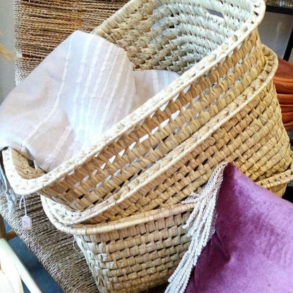 Woven Basket, Natural Reeds and Palm Leaf
