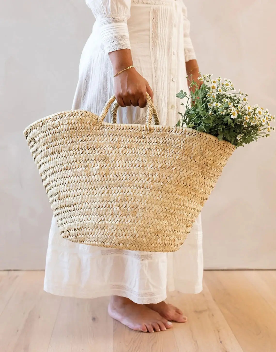 Woven Shopping Basket, French Market Basket Handmade in Morocco