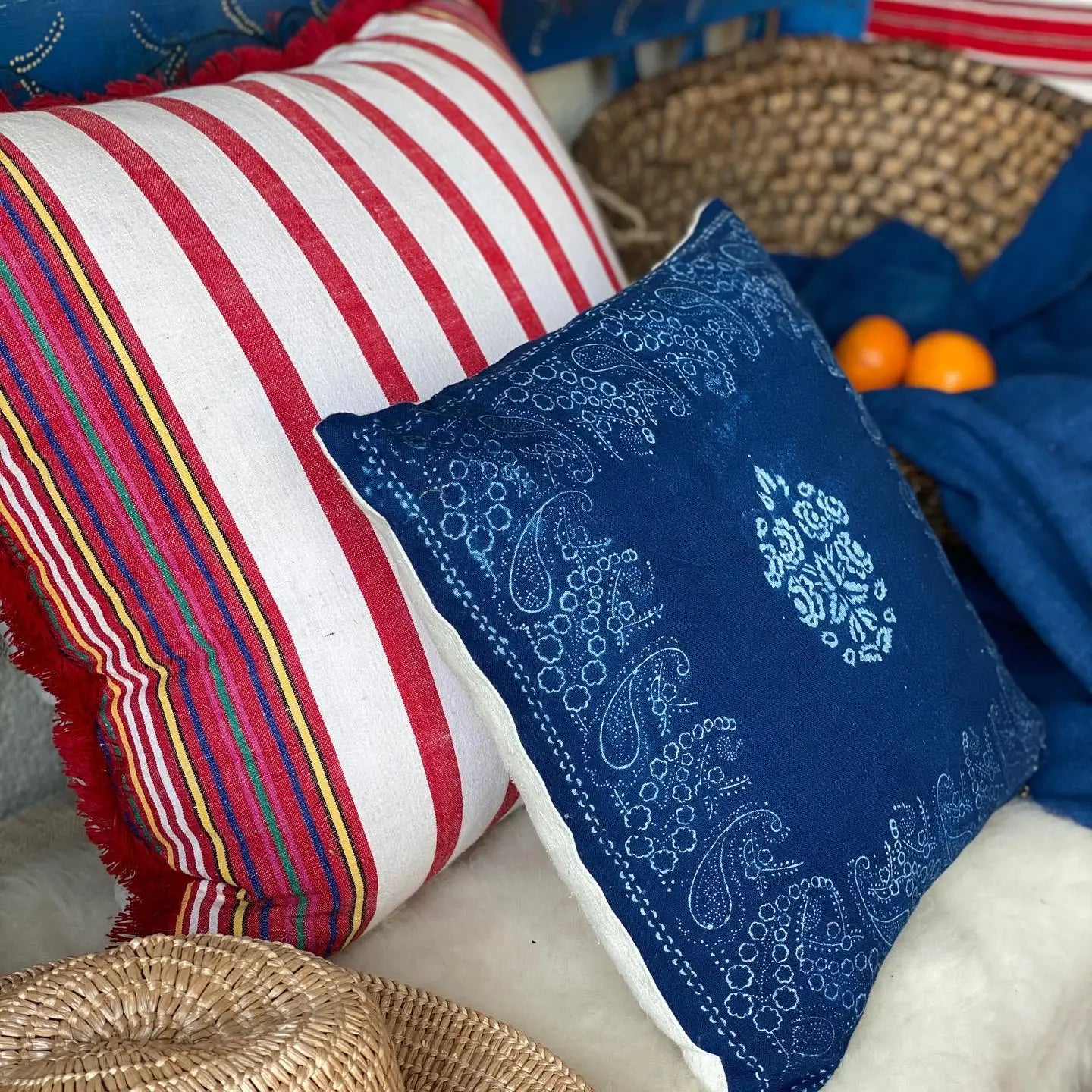 Hungarian Wax-Resist Hemp Throw Pillow by Lineage Botanica