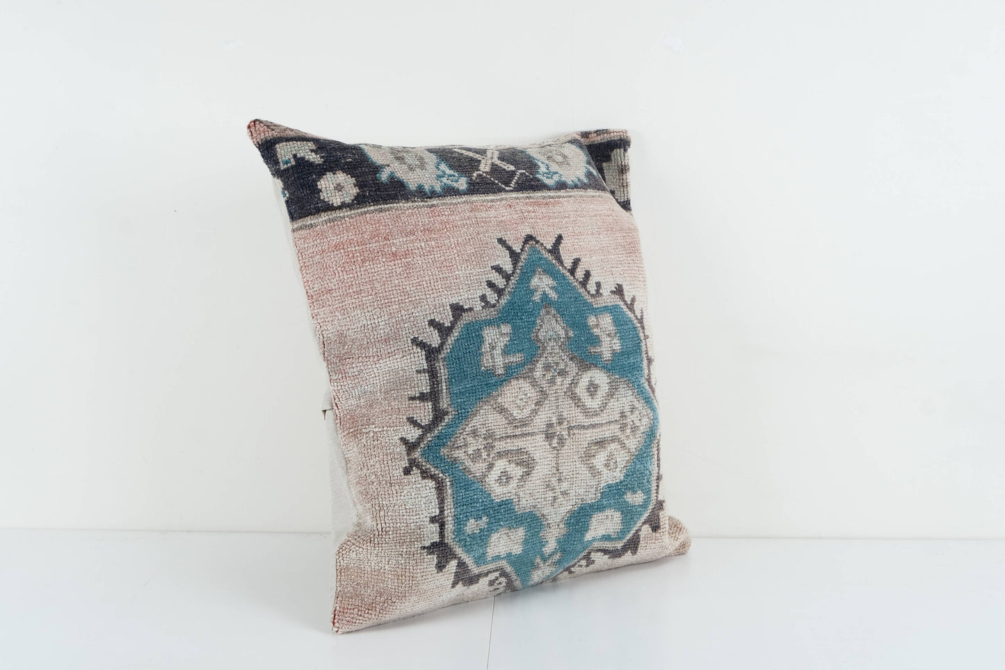 Turkish Oushak Rug Pillow Cover, Square Queen Boho Woven