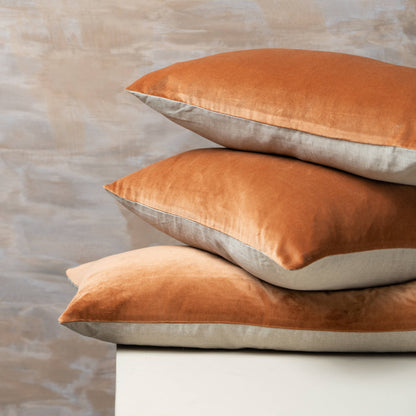 Velvet and Linen Square Pillow, Terracotta
