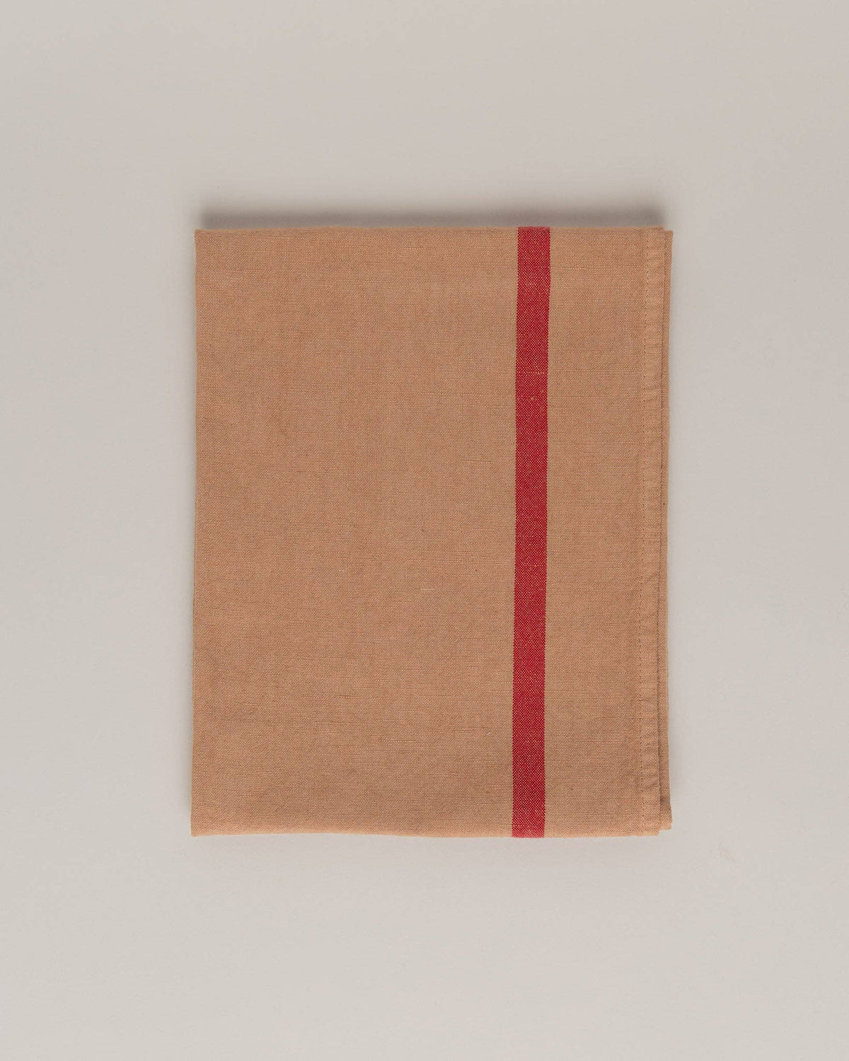 French Linen-cotton Tea Towel: Baked Clay with Red Stripe