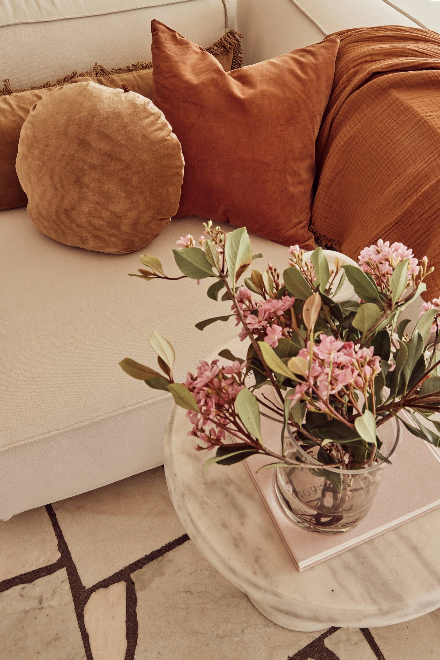 Linen/Velvet Square Pillow | Terracotta