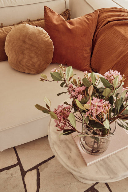 Velvet and Linen Square Pillow, Terracotta