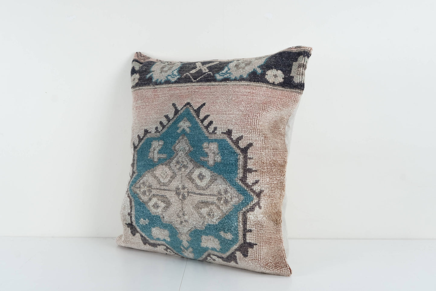 Turkish Oushak Rug Pillow Cover, Square Queen Boho Woven