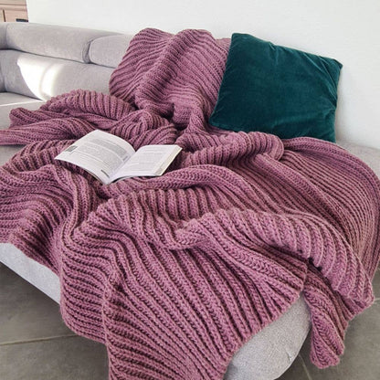 "Cannes" Chunky Knit Throw Blanket, Wool Blend