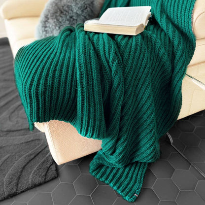 "Cannes" Chunky Knit Throw Blanket, Wool Blend