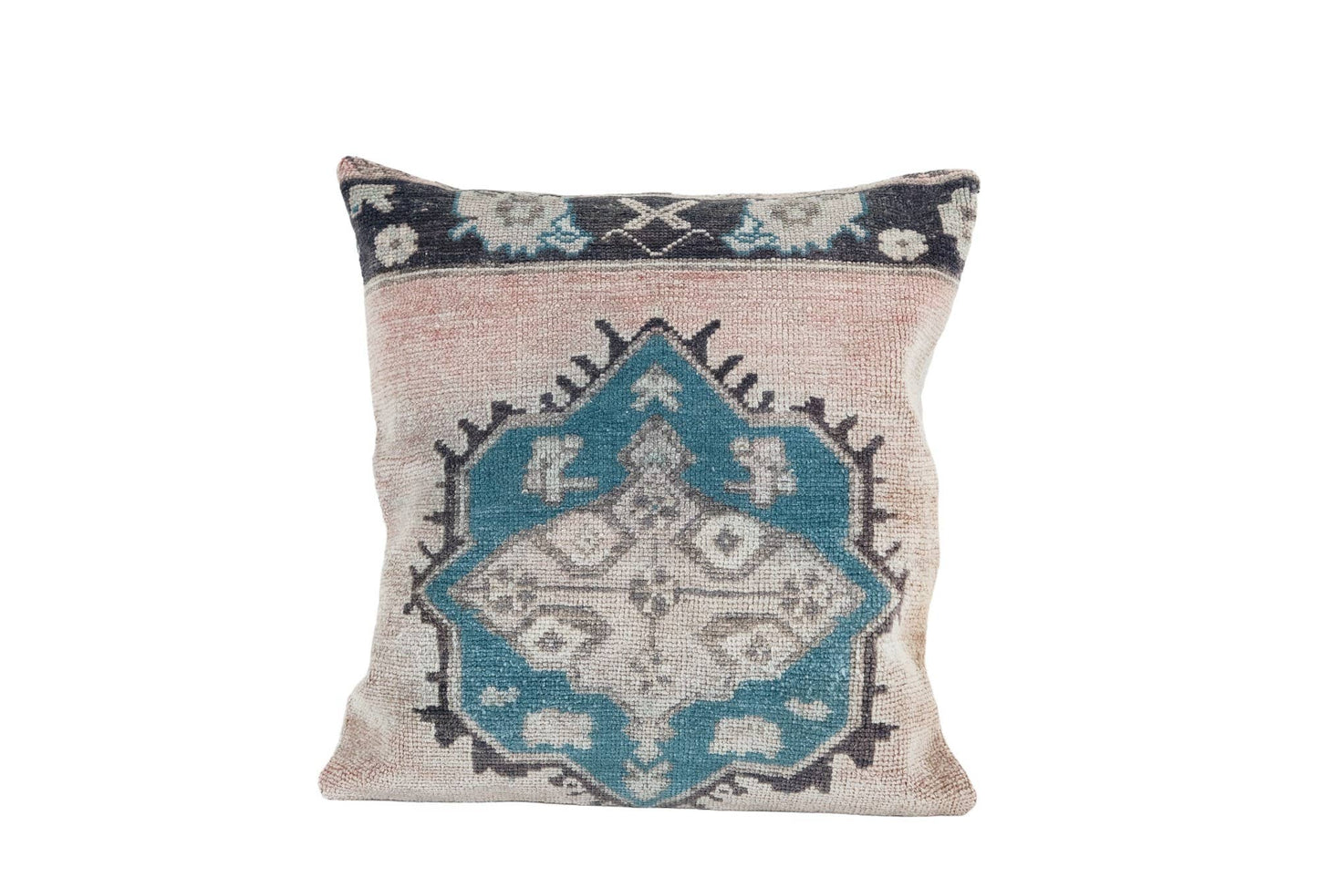 Turkish Oushak Rug Pillow Cover, Square Queen Boho Woven