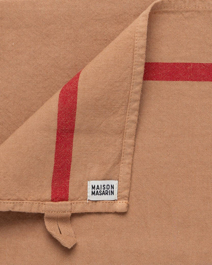 French Linen-cotton Tea Towel: Baked Clay with Red Stripe