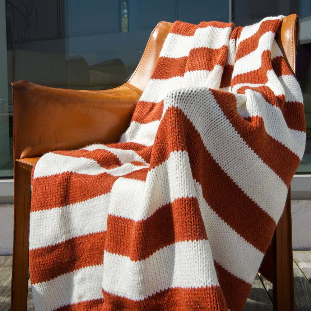 CARNAC - Striped wool plaid throw blanket