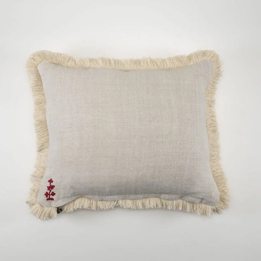 Antique Hungarian Hemp Throw Pillow with Hand Embroidery by Lineage Botanica