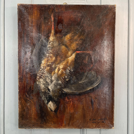 Antique Flemish Oil Painting, Still Life Game Bird, signed C. de Coster, 1860