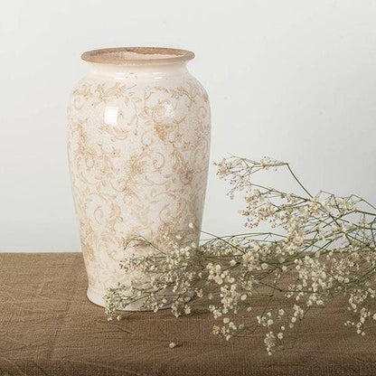 Floral Ceramic Vase, Large, Cream