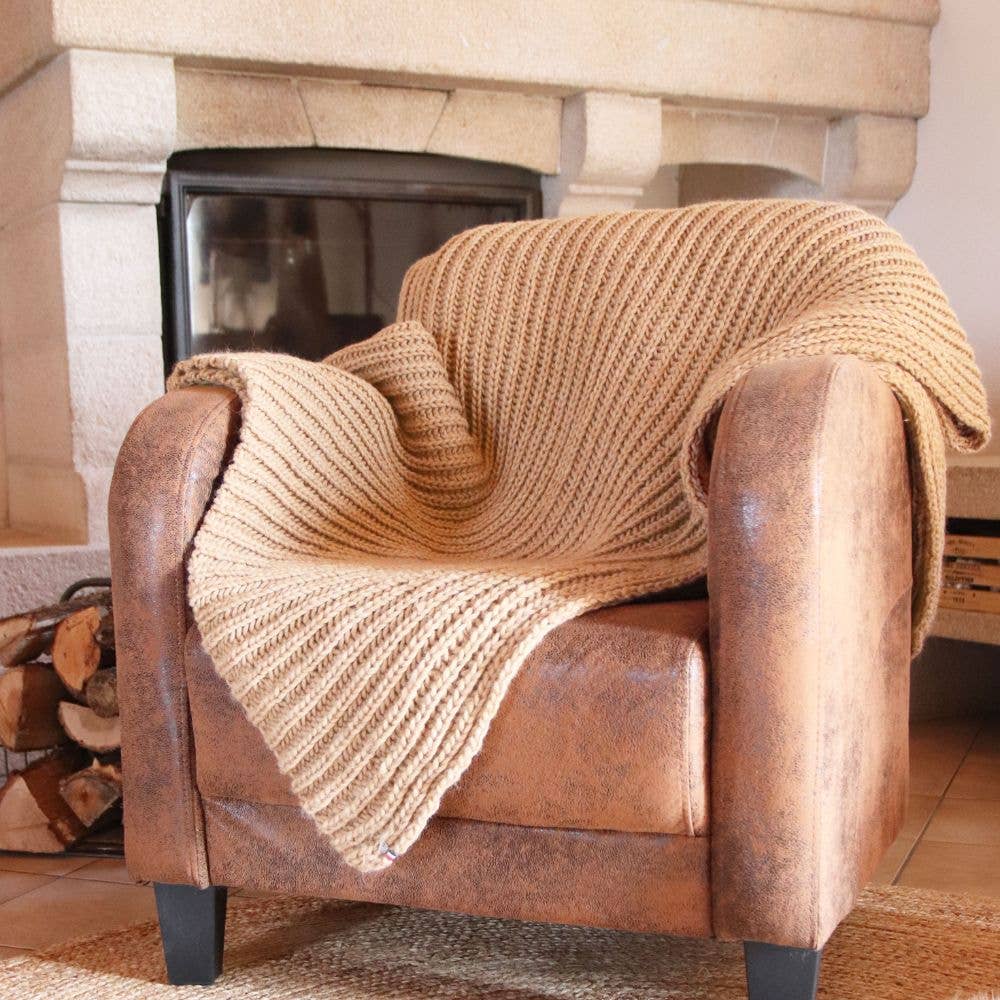 CANNES - Chunky-knit wool throw blanket