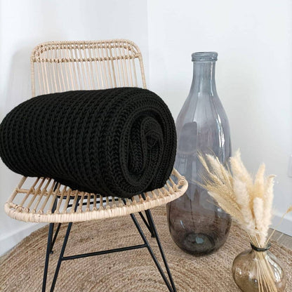 "Cannes" Chunky Knit Throw Blanket, Wool Blend