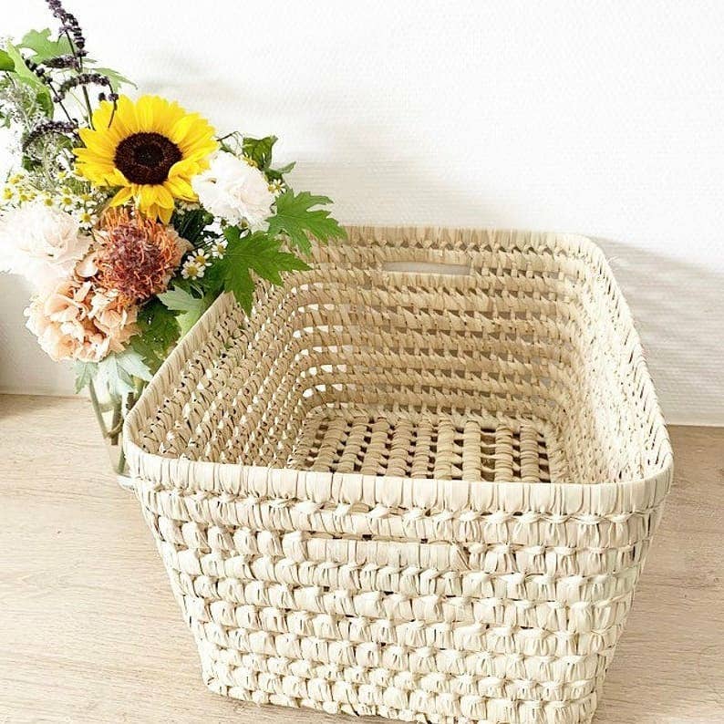 Woven Basket, Natural Reeds and Palm Leaf
