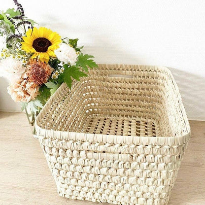 Woven Basket, Natural Reeds and Palm Leaf