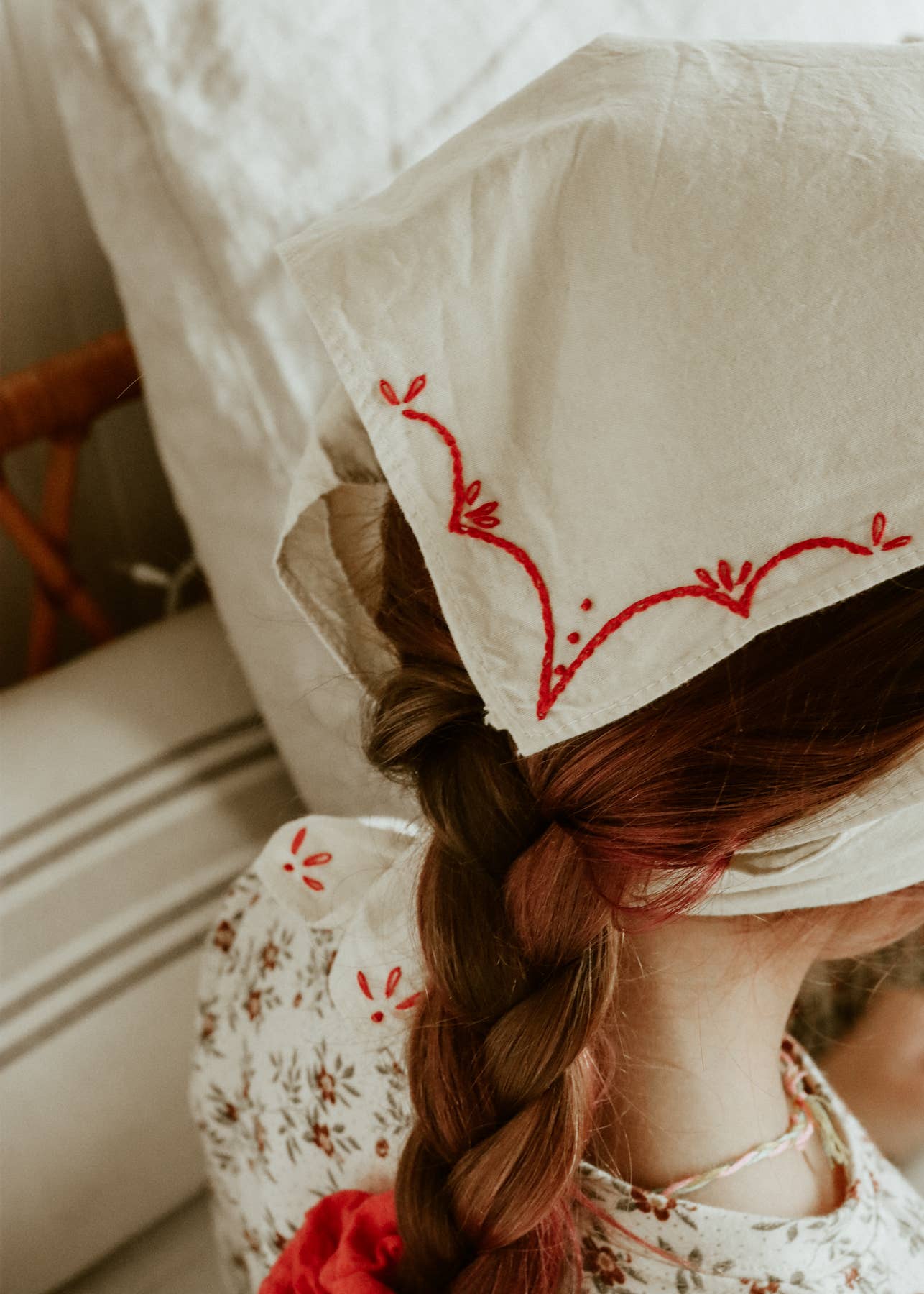 Hand embroidered RODEO cotton bandana, hand dyed 