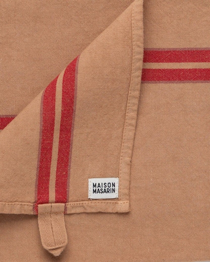 French Linen-cotton Tea Towel: Baked Clay with Red Stripe
