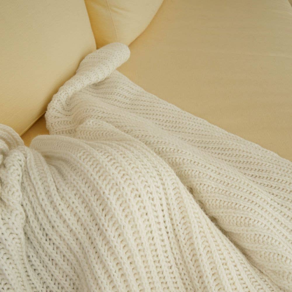 CANNES - Chunky-knit wool throw blanket