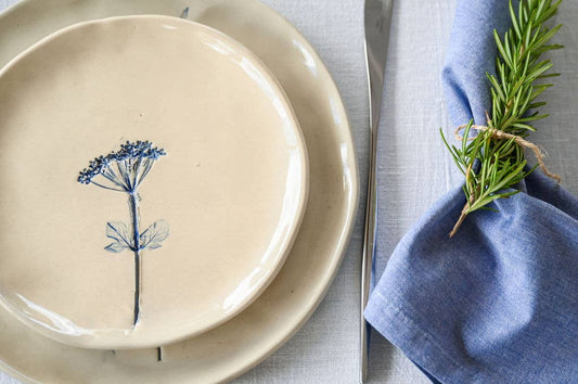 Handmade Dessert Plate from Portugal – Hand Painted Floral Ceramic | Artisanal Stoneware