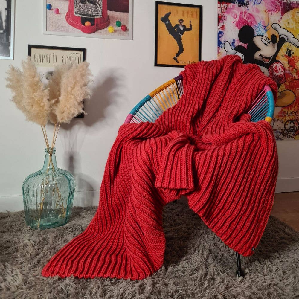 CANNES - Chunky-knit wool throw blanket