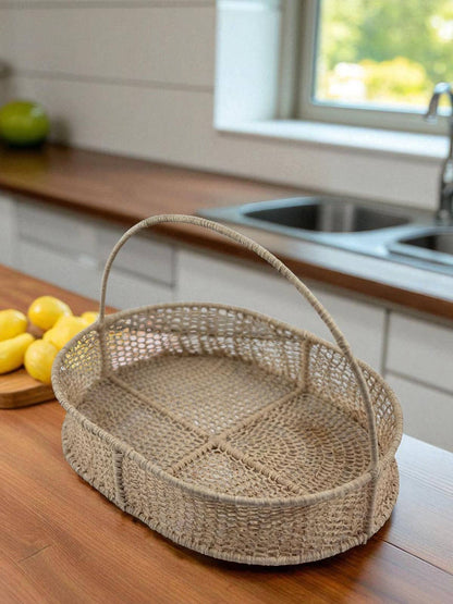 Handwoven Moroccan Raffia Oval Basket