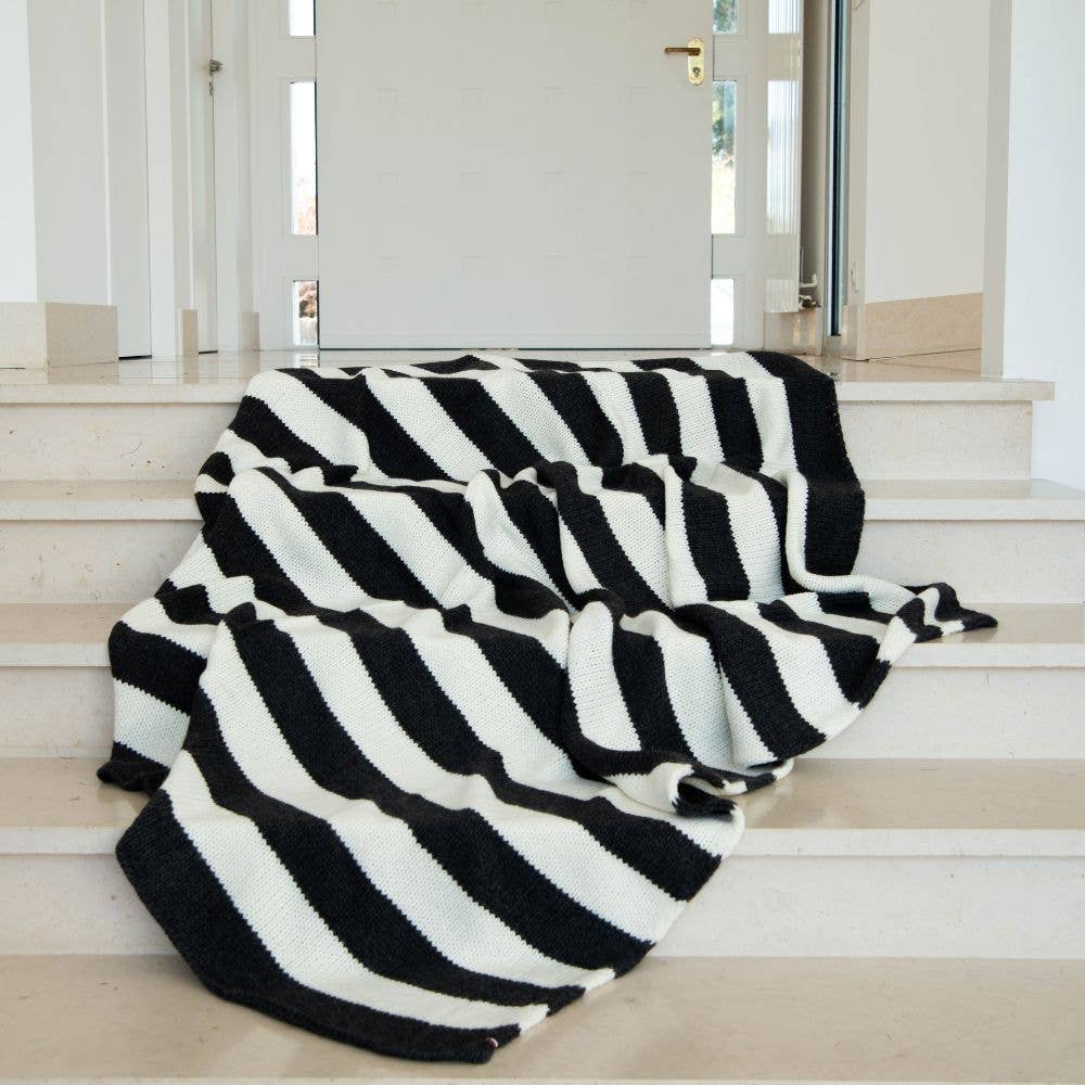 CARNAC - Striped wool plaid throw blanket