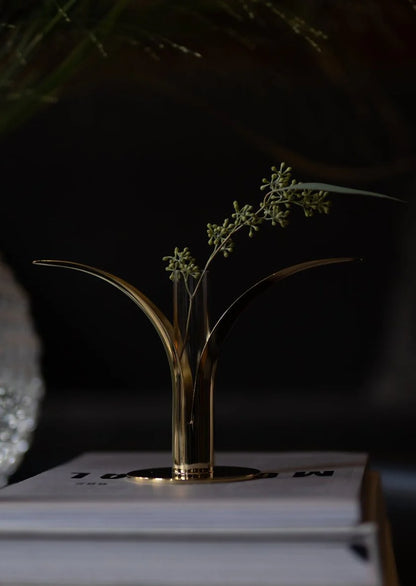 Vintage Skultuna "Lily" Brass Candle Holder + Glass Vase Insert
