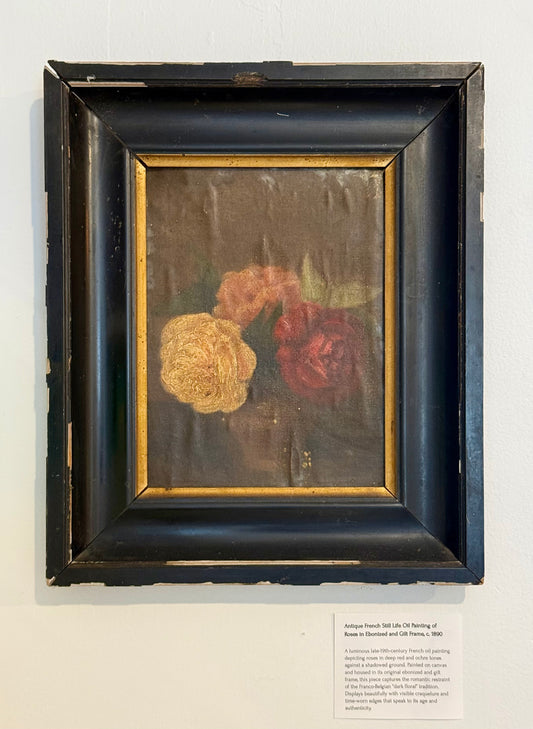 Antique French Still Life Oil Painting of Roses in Ebonized Frame c. 1890