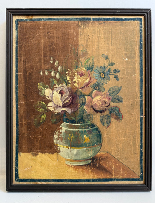 Antique French Floral Still Life, Oil on Panel, 19th Century