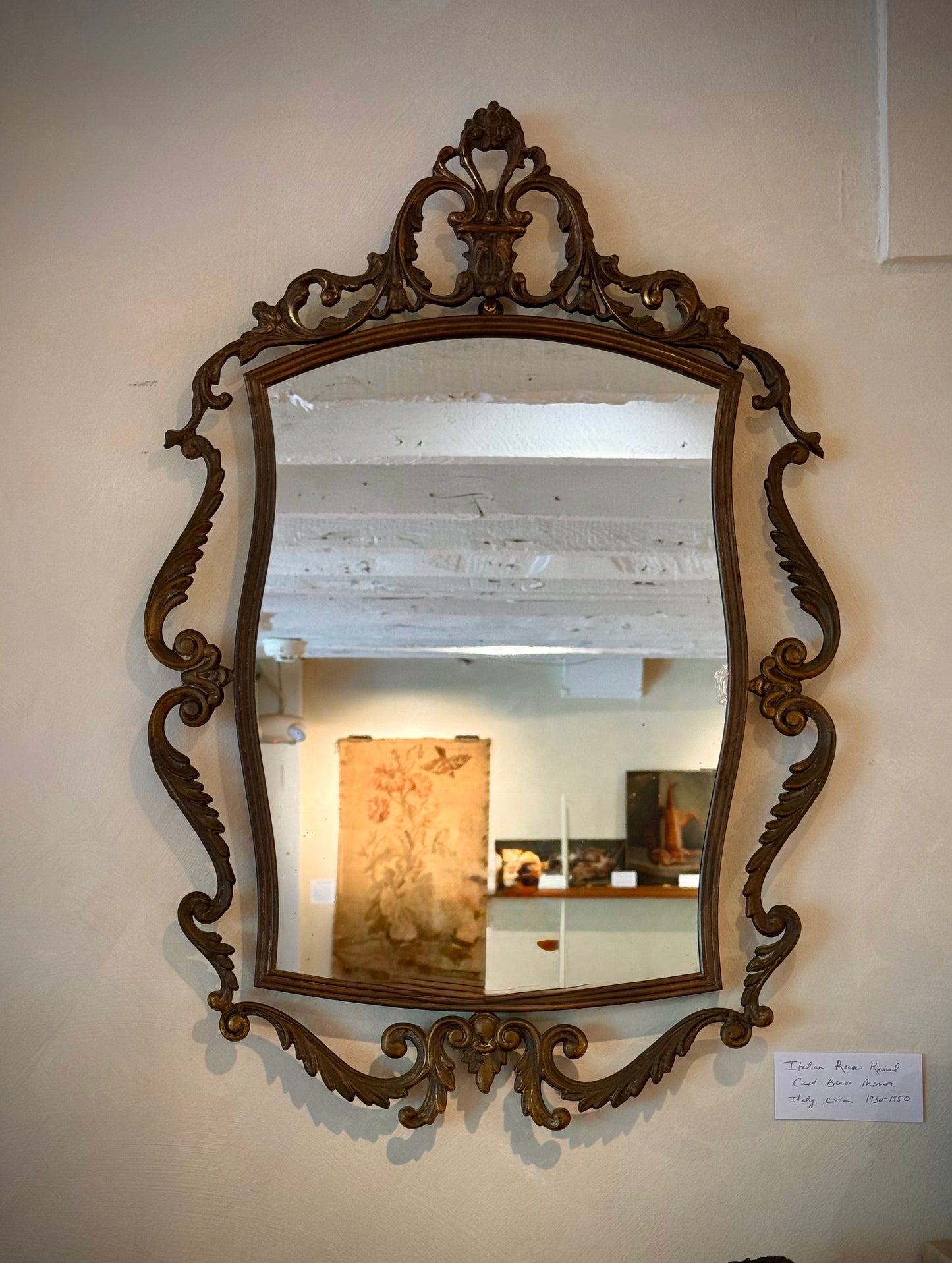 Italian Rococo Revival Cast Brass Mirror, c. 1930-1950