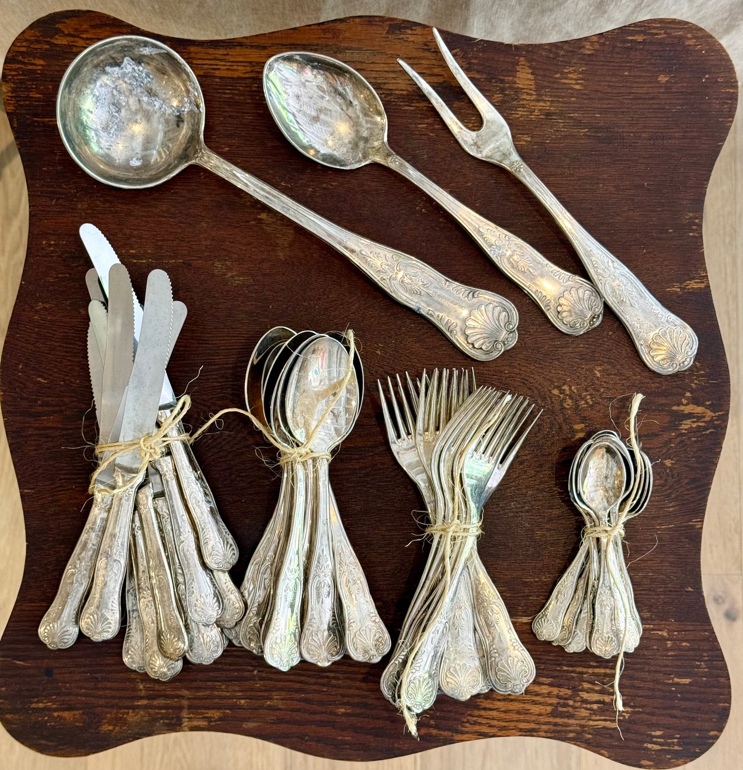 Antique Italian silverplate flatware set, 48 pieces, shell motif