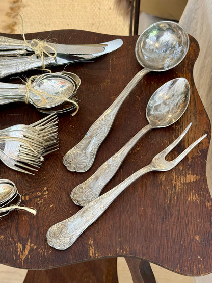Antique Italian silverplate flatware set, 48 pieces, shell motif, view 2
