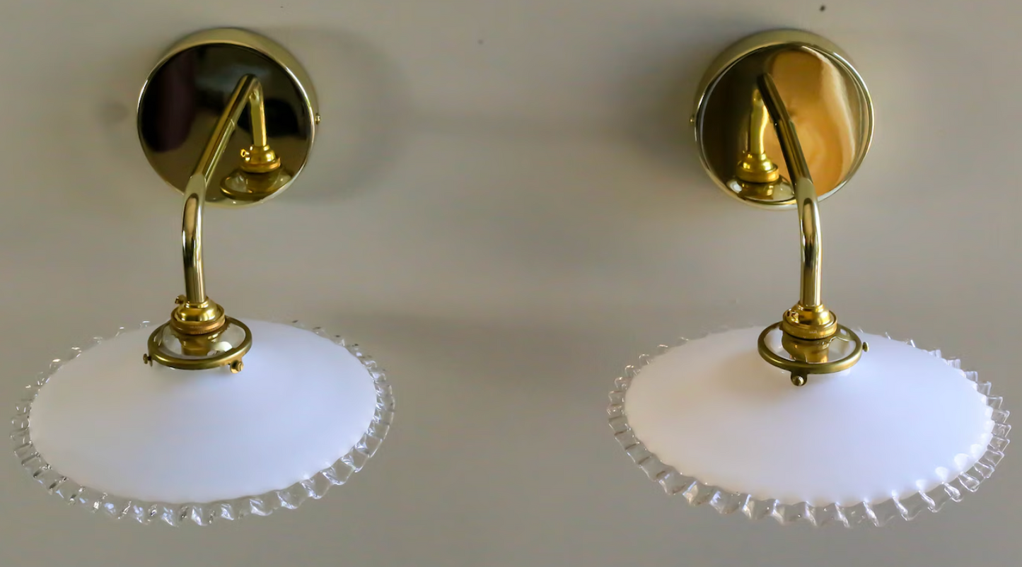 Antique french wall mounted sconces lights in white glass - set of 2