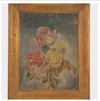 Antique Rose Still Life Painting in Original Giltwood Frame, c.1900