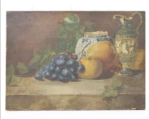Antique French Still Life with Grapes, Apples & Ewer, Oil on Canvas c.1880-1900