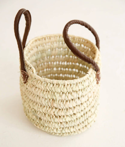 Wicker Storage Baskets with Leather Handles, Set of 3